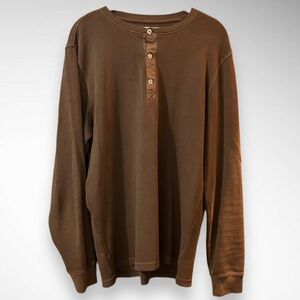 THE NORMAL BRAND Brown Thermal Henley Long Sleeve Shirt Medium | EUC